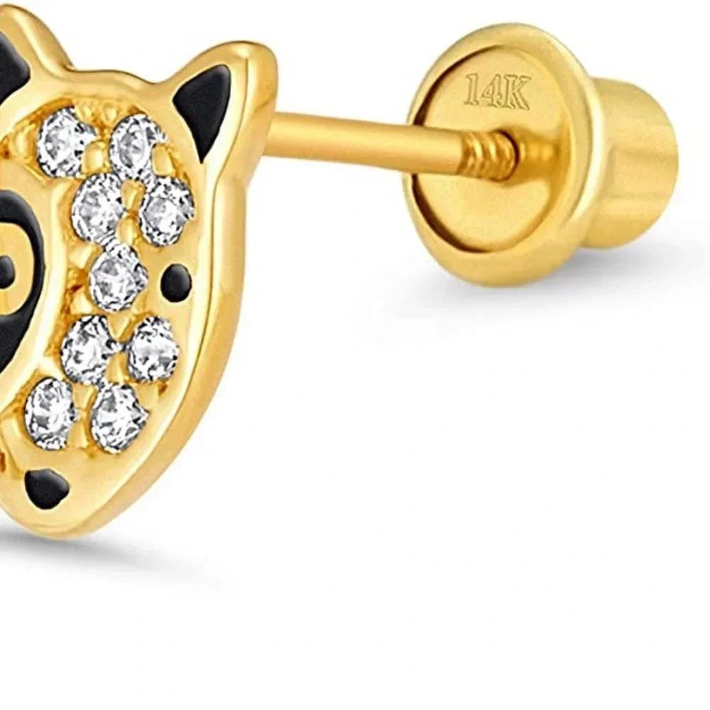 New 14k Yellow Gold Puppy Dog Cubic Zirconia Earrings